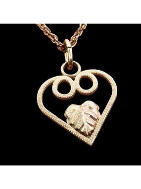 Black Hills Gold Heart Pendant Dainty 10k with 20" 14k GF Chain Signed C.CO